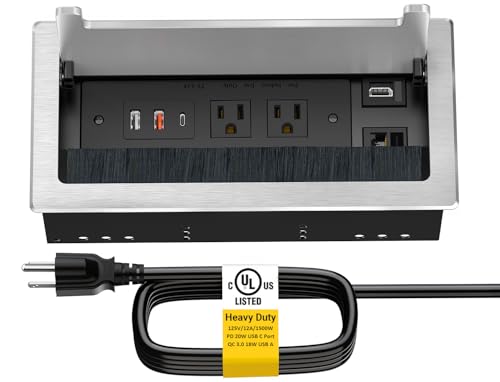 La Mejor Lista de Salas de conferencia del mes. 48 Kungfuking Hub de Energía para Mesa de Conferencias, Caja de Salida de Conectividad Multimedia con 1 HDMI + 1 RJ45 + 20 W USB C + 2 USB A + 2 salidas de CA, caja de metal...