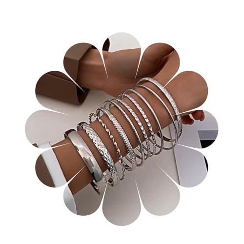 Atentuyi Punk Chunky Pulseras Brazalete De Plata Para Las Mujeres En Capas Brazaletes Apilables Brillante Textura Brazalete Boho Indio Bollywood Pulseras Conjunto De Joyas Para El Hombre Y Las Niñas