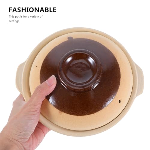 Pot en argile de cuisson marron compatible micro-ondes avec couvercle thermique