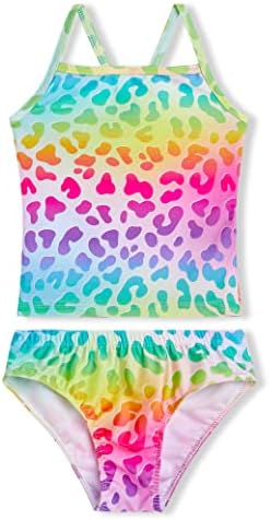 Tankini Bathing Suits for Girls 5-6 Years Old Rainbow Leopard 3D Print Two Piece Swimsuits Sets Quick Dry Cool Surfing Swimwear