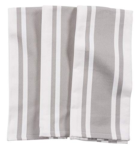 Kaf Home Union Stripe Kitchen Dish Towel Set Of 3, Plush, Absorbent, 100-Percent Cotton, 18 X 28-Inch (Silver) #TOP1