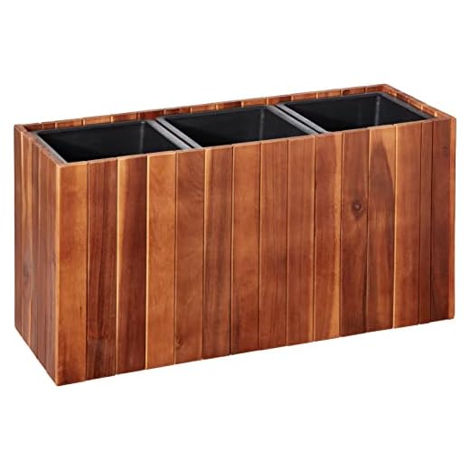 Amazon Aware Jardinera rectangular de madera de acacia de 66 cm con tres revestimientos interiores de plástico, marrón