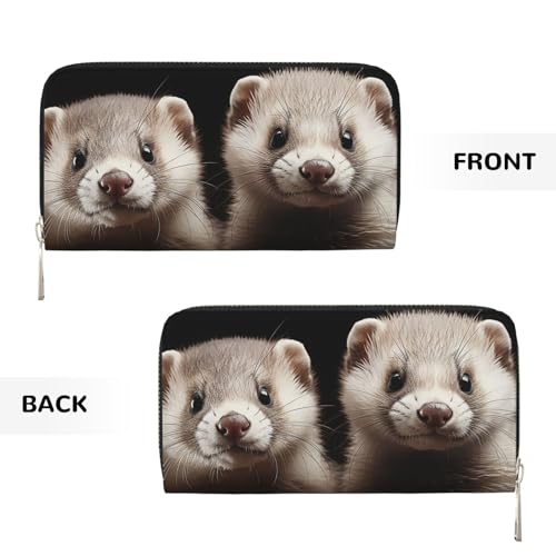 Pu Leather Wallet For Women Girl, Zip Around Credit Card Holder Ferrets Long Wallet Clutch Purse Waterproof Travel Handbag2