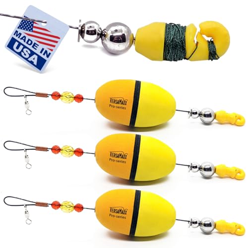VersaMaxx Bolt Pro Series Oval Popping Corks for Saltwater - Patented Popping Cork Floats with Adjustable Leader Depth - Neoprene Foam Fishing Rigs Bobbers for Artificial Bait - USA Made - Set of 3