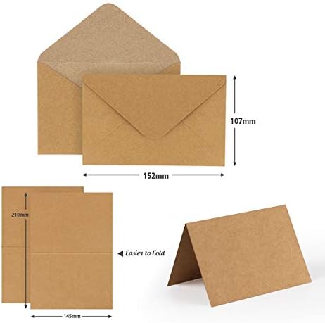 Mocraft Kraft Paper Cards with Envelopes, Natural, Brown, Folding Cards for Gift, Greeting Cards, Invitation, Set of 60