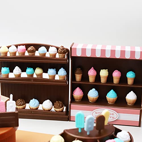 Walbest Dollhouse Simulation Mini Ice Cream Shop Kit Model Plastic Doll House Miniature Toys Accessories Scene Props For Micro Landscape Sets #TOP2