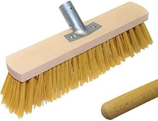 Cotarba Garden Sweeping Brush Outdoor Broom 12" Stiff Hard Sweeping Brush With Handle Yard Garden Decking Outdoor Garden Patio Sweeper Stiff Heavy Duty Hard Brush Broom PCV Bristles Yellow Brush