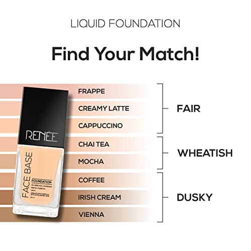 Image of RENEE Face Base Liquid Foundation - Frappe, 23ml | Enriched with Hyaluronic Acid & Vitamin E, Provides SPF 8 Protection, Weightless, Long-lasting Matte Finish