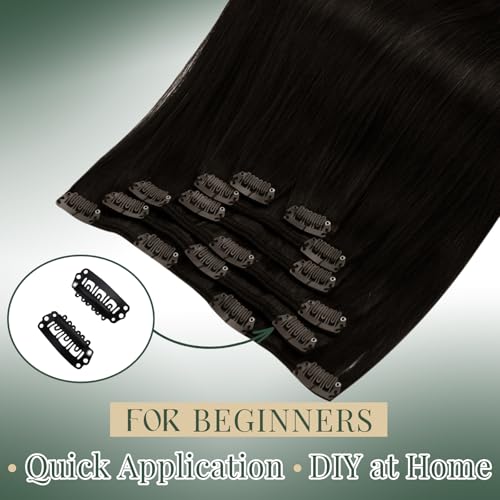Image of Ugeat Clip in Extensions Real Human Hair Darkest Brown 18 Inch 7pcs 120g | Human Hair Extensions Clip ins , Clip on Extensions Human Hair Darkest Brown , for Daily