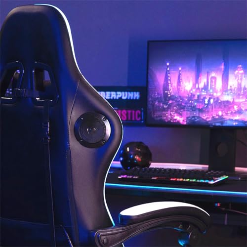 HOFFREE Gaming Chair Massage with Bluetooth Speakers and Led Lights Ergonomic Computer Gaming Chair with Footrest RGB Video Game Chair with High Back Lumbar Support White and Black — view 3