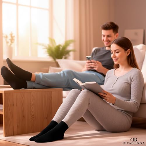 DIVABONNA 6 Pares Calcetines Térmicos Mujer y Hombre - Calidos y Suaves - Rizo Interior de Algodón Orgánico (Negros, 6 Pares, 40-46) - imagen 7