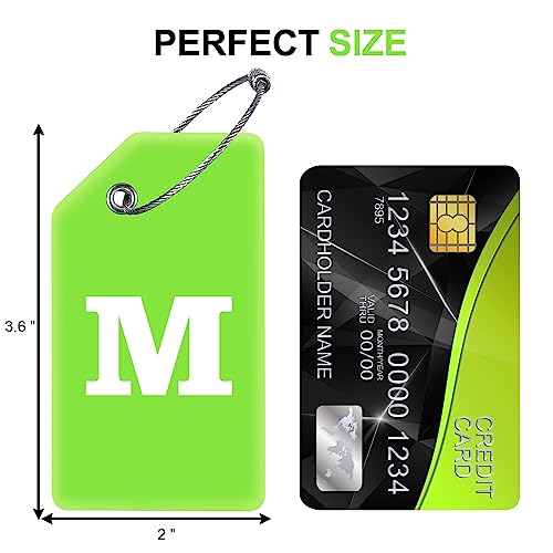 Gostwo 2 Pack Initial Silicone Luggage Tag Bendable Light Green Tag Handbag School Bag Travel Bag Tags with Stainless Steel Loop (M)
