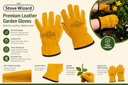 Guantes de cuero para jardinería transpirables y resistentes a espinas 7