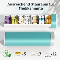Tablettenbox 7 Tage, Betife BPA Frei Tägliche Pillendose, Wöchentliche Reise Medikamentenbox, Pillenbox für Vitamine, Medikamente, Pillen, Nahrungsergänzungsmittel (Grün) – Ansicht 3