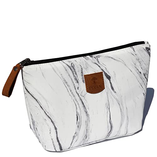 ESVAN Kosmetiktasche mit Blumenmuster, groß, Kulturbeutel, Organizer, wasserabweisend, Reise-Kulturbeutel, Schwarz-weißer Fluss, Blumenmuster Cover