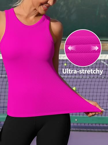 Image of ATTRACO Ribflex Workout Tank Tops for Women Seamless Full Length Gym Tops Athletic Yoga Top Built in Bra