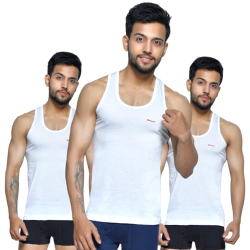Image of Binaca Pears Sleeveless Vests for Men, Pack of 3 & 5 White Vests, Comfortable Cotton Inner Vest & Sando Baniyan for Gym & Sports