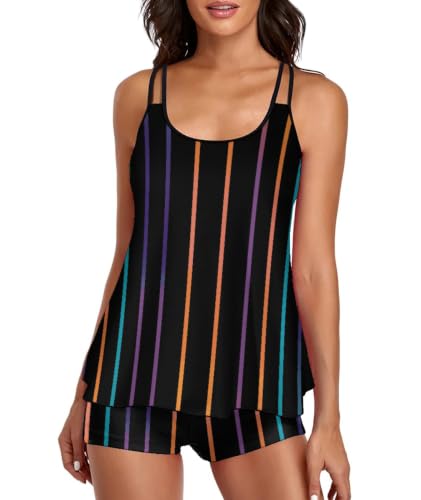 Image of Urchics 2026 Women Two Piece Tankini Swimsuit Tummy Control Plus Size Long Torso Top and High Waisted Boyshorts Bathing Suits