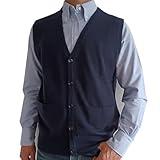 [Naturale] カシミヤ100％ メンズ Vネックポケットボタンベスト 紳士用 [【品質検査済】【手洗い可能】【神戸天然素材】011811 防寒 あったか ギフト プレゼント クリスマス 誕生日 (L, ネイビー)