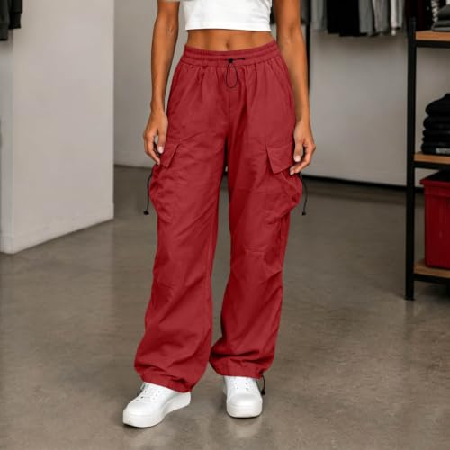 Women's Cargo Pants Drawstring Waist Wide Leg Utility Work Trousers - image 2