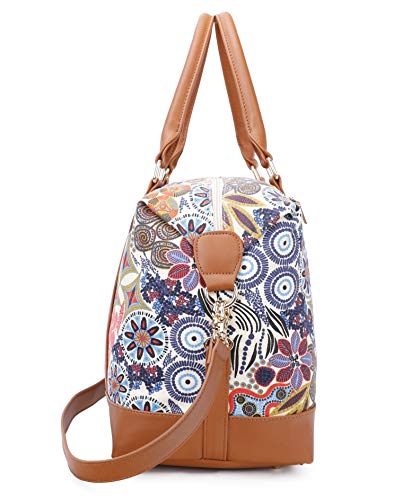 Ulgoo Travel Tote Bag Carry On Shoulder Bag Overnight Duffel in Trolley Handle (White Vintage)
