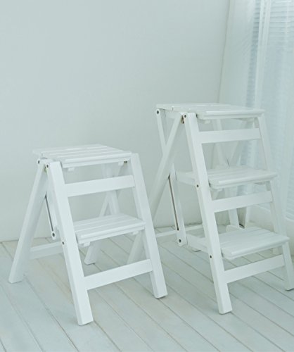 Taburete escalera plegable de madera maciza natural multiusos 4