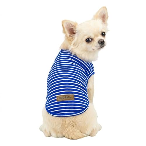 PetGround 犬 服 小型犬 春 夏 秋 冬 小型犬 中型犬 ボーダー シャツ 着せやすい 防寒 伸縮性 かわいい おしゃれ 犬服 (S, 青)（Amazon）
