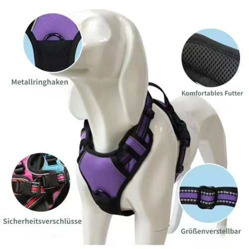 Fellstern Anti-Zieh-Geschirr, Atmungsaktiv & Gepolstert Fellstern Geschirr Hund, Anti Zug Hundegeschirr mit Front Clip, Einstellbar Antizuggeschirr für Hunde Jeder Größe (Schwarz,M)