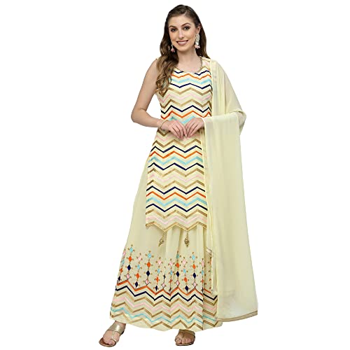Image of Women's Georgette Embroidered Kurti And Skirt with Dupatta Sets.