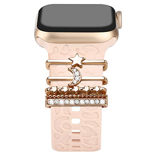 POPIGROUND Metal Watch Band Charms 5 pcs Decorative Rings Loops Compatible with Apple Watch Band Jewelry Sliding Accessories Charm for iWatch Series 10 9 8 7 6 5 4 3 2 1 (Star-Gold) by POPIGROUND - Used condition - US$8.35