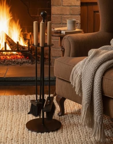 Log-Barn 4 Piece Arc Fire Companion Set Cast Iron Modern Fireside