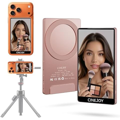 EACHSHOT CineJoy M2 Back Selfie Monitor Screen for iPhone 𝗡𝗼 𝗟𝗮𝘁𝗲𝗻𝗰𝘆 4K 120fps Back Camera Monitor 𝗳𝗼𝗿 𝗶𝗣𝗵𝗼𝗻𝗲 𝟭𝟳,𝟭𝟲,𝟭𝟱, with Mic Port for Vlog Tiktok Live Streaming (Pink) Cover