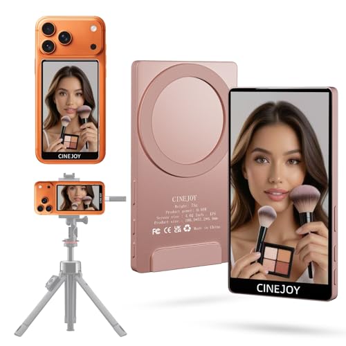 EACHSHOT CineJoy M2 Vlog Selfie Monitor Screen para iPhone 15 e modelos superiores, monitor de câmara magnética de 4K de 120 fps com porta de microfone para transmissão ao vivo, TikTok (4,02" rosa)