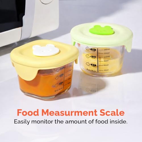 Image of Rioware Smart Lock Glass Food Storage Containers Set of 2 (180ml Each) | Borosilicate Glass | Airtight & Leak-Proof Lid | Microwave, Freezer & Dishwasher Safe | Baby Food Storage Bowl with Measurement