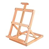 QLIGHA Caballete de Madera Plegable de Escritorio de 6 velocidades, Soporte de Pintura al óleo portátil de Madera Ajustable, Soporte de exhibición de Carteles publicitarios de Haya roja