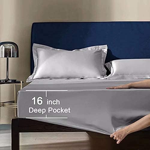 SAKIAO Queen Size Bed Sheets Set - Brushed Microfiber 1800 Thread Count Percale - 16" Deep Pocket Egyptian Sheets Beautiful- 4 Piece (Grey,Queen)