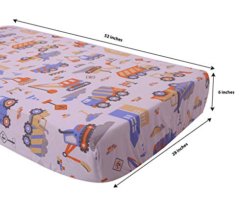 2 Pack Crib Fitted Sheets - Construction Multicolor - Silky Soft Breathable 100% Cotton Percale Baby Sheets - Fits Standard 28 X 52 X 5 Inches Crib & Toddler Mattresses #TOP1