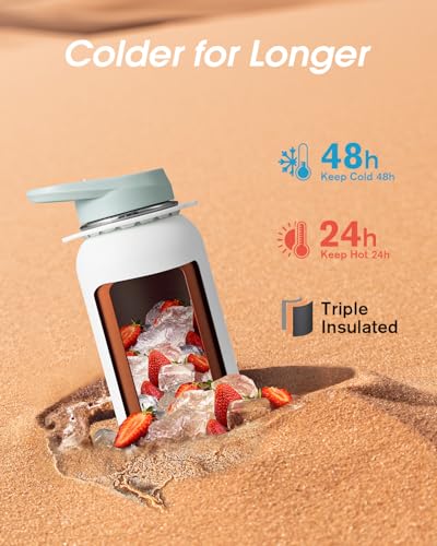Image of Coolflask 32 oz Water Bottle Insulated Stainless Steel with Strap