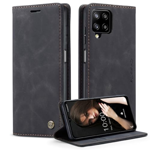 Cracedily Cover per Samsung Galaxy A12 Case, Custodia Cover Pelle Premium Portafoglio con Porta Carte Magnetica Supporto Protezione Flip Case Custodia per Samsung A12,Nero