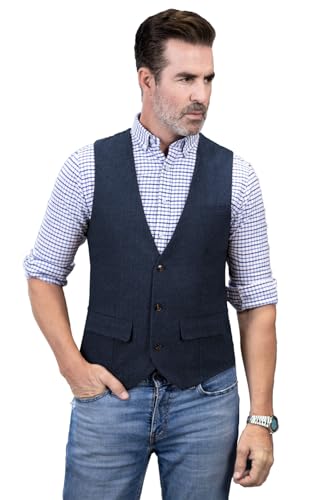 Gilet en laine tweed pour mariage et bal de fin d'année couleur bleu marine
