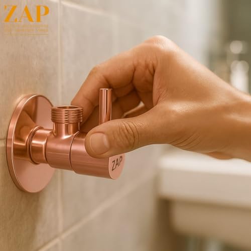 Image of ZAP Elegant Rose Gold Angle Valve Set - Pack of 4 | Solid Brass Construction with Wall Flange | For Tap, Jet Spray & Geyser Use