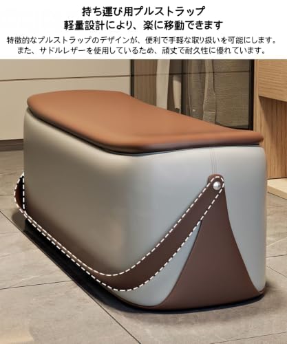 Quxxuol 収納オットマンベンチ レザーフットスツール 布張りフットレストスツール 合成皮革製 木製脚付き ヒンジ式フタ 寝室 リビング 玄関用 おもちゃ箱 ブランケット収納 (グレー,80*38*38cm) [5]