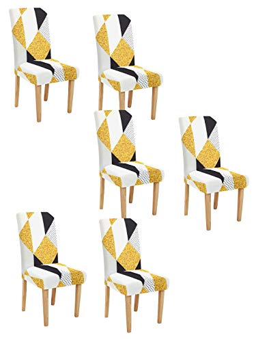 Image of Cortina Dining Chair Slipcover | Protection Chair Cover | Geometric Print, Removable, Washable | Universal Fit Super Soft Stretchy Polyester Spandex | Hotel, Marriage, Wedding | Pack of 6, Multi 10