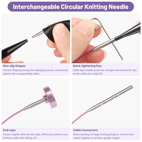 Image of Katech Interchangeable Knitting Needles Set- 9 PRS Circular Knitting Needle | Size 2.5, 4, 5, 6, 7, 8, 9, 10,11, Round Knittings Needles for Beginner w / 5 Cable, Case Accessories for Sweater Sock Blanket