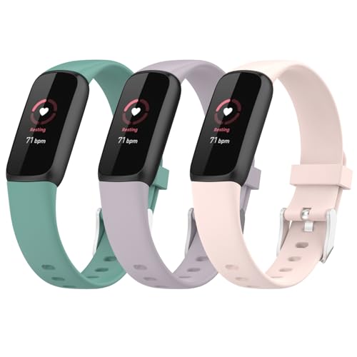 Replacement Bands for Fitbit Luxe Bands Silicone, Classic Soft Waterproof Sports Wristbands for Women Men (Nude/Lavender/Pine green, S)