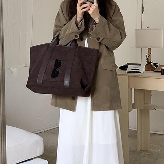 Image of (2pcs) suede tote bag for women and Clutch Set Large Suede Tote Work Bag Handbag Tote Faux Suede Handbag Vintage Fall Bag (curry)