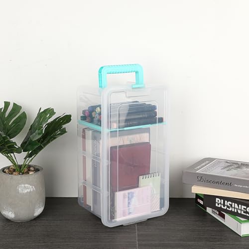 OGANAZI Kunststoff transparent Aufbewahrungsbox mit Deckel Mehrzweck Organizer mit tragegriff und 3 herausnehmbaren Fächern Staubdicht Box für Kunsthandwerk, Basteln (35,2x20x15,8cm) Modern Heimdeko