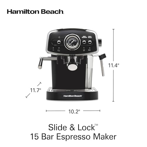 Hamilton Beach Slide & Lock Espresso Machine With Milk Frother Steam Wand For Cappuccino & Latte, 15 Bar Pump and Two Spouts, Removable Reservoir, Compact, Retro Design, Black (40730) by Hamilton Beach - Image 8