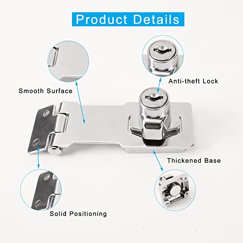 Image of 2 Pack Keyed Hasp Locks 3 Inch Twist Knob Keyed Locking Padlock Latch Lock with Keys for Door Shed Gate Cabinet Silver