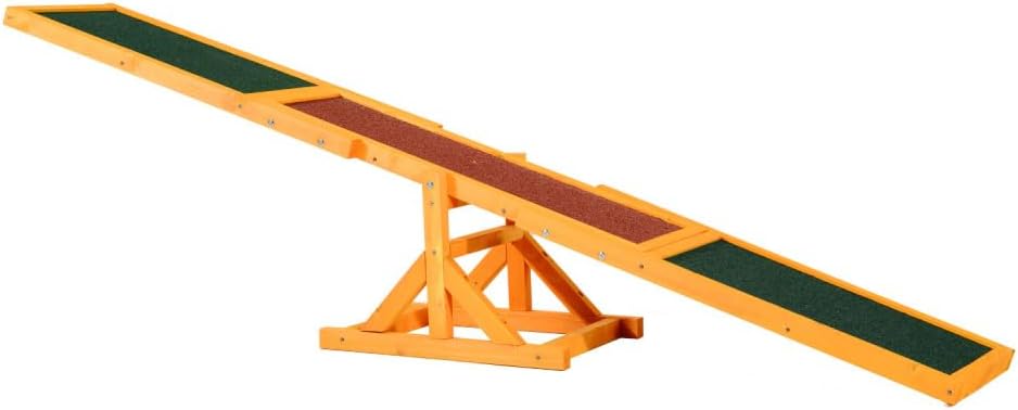 Sturdy Wooden Dog Agility Seesaw for Canine Training and Physical Activity, Durable Outdoor Pet Exercise Equipment with Natural Finish